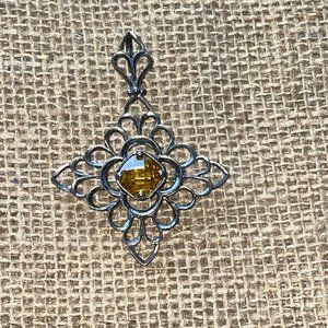 Silpada Retired Oxidized .925 Sterling Silver & Citrine Pendant/Brooch